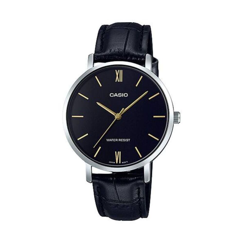Casio Women’s Black Dial Black Leather Strap Watch – Casio LTP‑VT01L‑1BUDF
